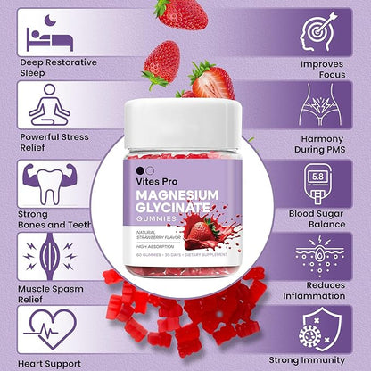 Magnesium Glycinate Gummies – Magnesium Complex, Chewable Supplement, Calm Support, Promotes Sleep & Relaxation, Muscle Recovery, Threonate, for Adults – Strawberry Flavor, 60 Count, 30-Day