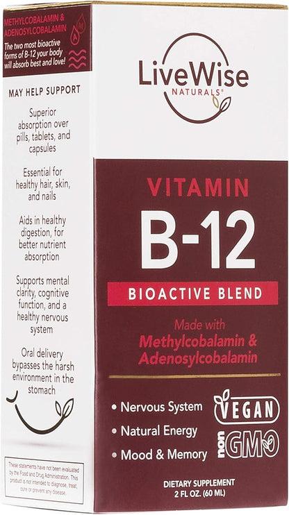 Liquid B12 Vitamin Sublingual – All-Natural Liquid Vitamin Vegan B12 Drops – Non-GMO Adenosylcobalamin Methylcobalamin B12 Supplement – Boost Your Immune System, Metabolism, Energy and Focus!