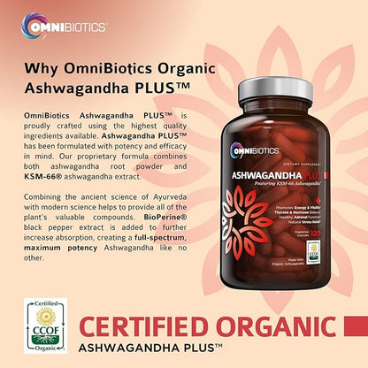 Organic Ashwagandha Supplement - 1300mg Ashwagandha KSM 66 Root Extract with Extra Strength Formula for Cortisol Balance, Mood Support, Stress Relief, and Sleep. Non-GMO - 120 Organic Vegan Capsules