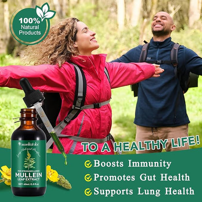 Mullein Drops for Lungs 2 Fl Oz - Mullein Leaf Extract for Lungs with Chlorophyll - Natural Herbal Supplement for Lung Cleanse, Respiratory Support, Boosts Immunity, Digestive Wellness