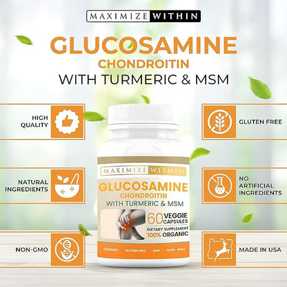 Glucosamine Chondroitin with Turmeric & MSM for Healthy Joints, 60 Veggie Capsules