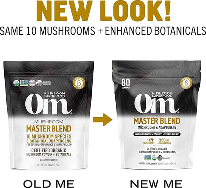 Om Mushroom Master Blend, Organic 10 Mushroom Complex & Adaptogens Powder, Reishi & Lions Mane - 6.2 oz