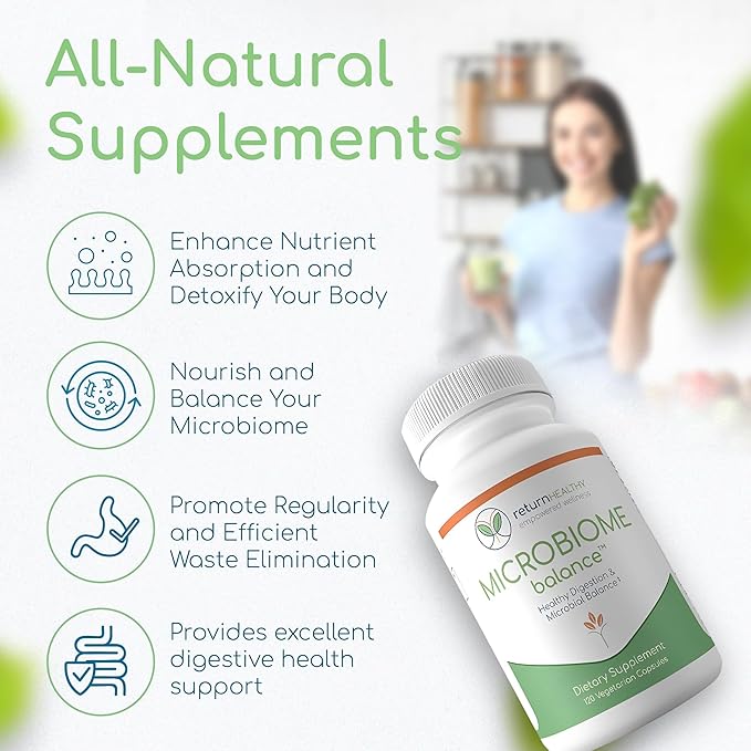 Microbiome Balance, Gut Health Supplements for Women and Men, Digestion Supplement with Monolaurin and Caprylic Acid, All-Natural Detoxification Supplement for Digestive Health, Digestive Boost 120 C