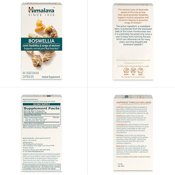 Himalaya Boswellia, Joint Support for Mobility and Flexibility, Promotes Tissue Preservation, 250 mg, 60 Capsules