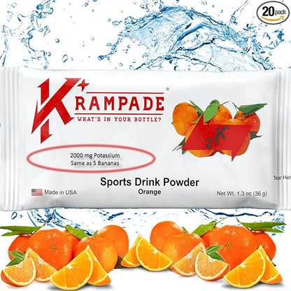 Original 2K - 2000 mg Potassium Electrolyte Powder Drink Mix | Cramp Relief - Hydration - Increased Performance | Orange - 20 Single Serving Packets