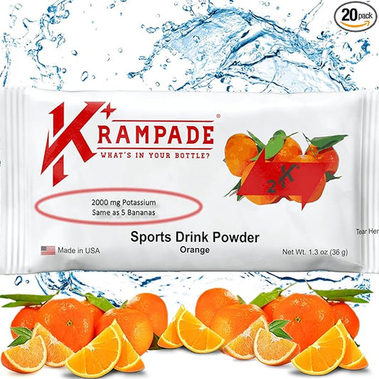 Original 2K - 2000 mg Potassium Electrolyte Powder Drink Mix | Cramp Relief - Hydration - Increased Performance | Orange - 20 Single Serving Packets