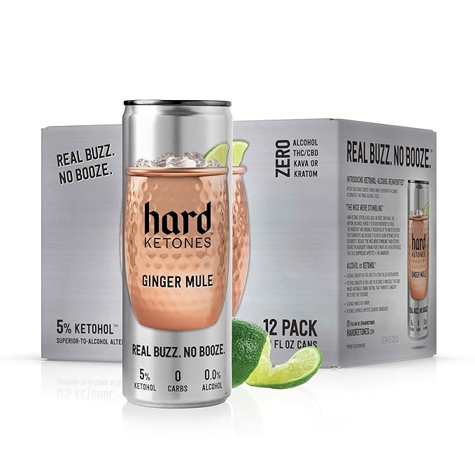 Hard Ketones Ginger Mule with Stevia | Alcohol Alternative with 17g (5%) Ketohol | 12 Pack, 12 Oz Cans