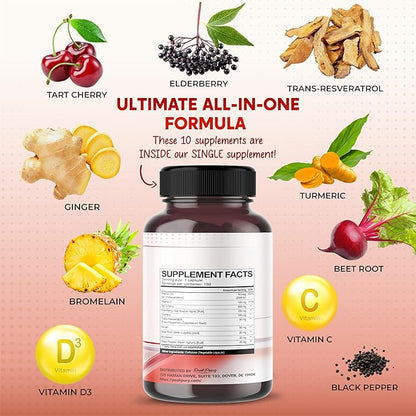 Tart Cherry Elderberry Turmeric Resveratrol - Rich in Antioxidants, Support Joint Health - Made in The USA