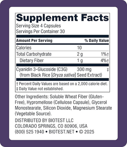 Biotest Indigo-3G - Feeds Muscle, Starves Fat with Cyanidin 3-Glucoside (C3G) for Metabolic Health - 30-Day Supply, 120 Capsules