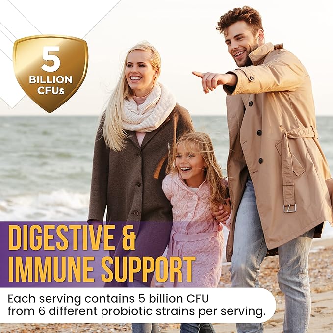 Probiotic Gummies – 5 Billion CFUs for Digestive & Gut Health - Reduces Occasional Bloating & Minor Abdominal Discomfort - Probiotic Gummy for Women & Kids - Natural Orange Flavor – 60 Gummies