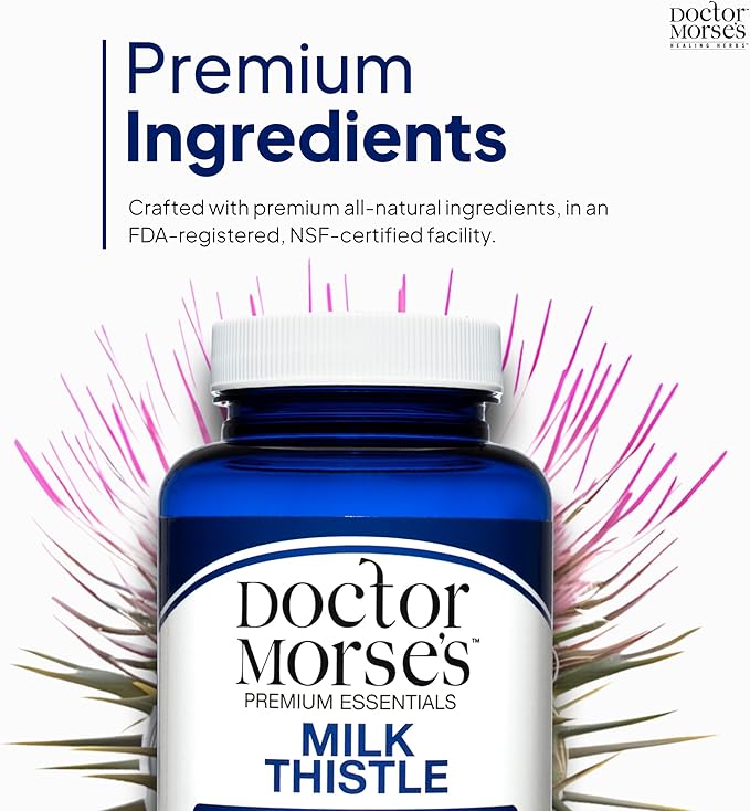 Doctor Morse Milk Thistle Supplement 25:1 Extract 600mg Equivalent to 15000mg, Liver Detox Support 4:1 Extract 300mg Equivalent to 1200mg Dandelion Root - FDA Certified Ultra Potent Formula - 60 Caps