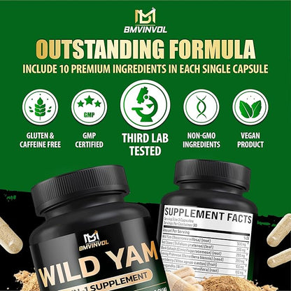 BMVINVOL Wild Yam Supplement | Red Clover, Black Cohosh, Evening Primrose, Berberine, Myo-Inositol - Hormone Balance for Women [ 90 Capsules]