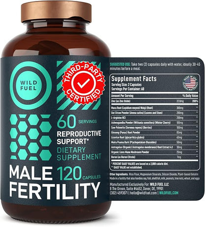 Fertility Supplements for Men Prenatal Vitamin - Maca Root, Ashwagandha, Zinc, Plus Naturals - Conception for Him Men Fertility Vitamins and Male Fertility Support Supplements - 120 Caps for 2 Months