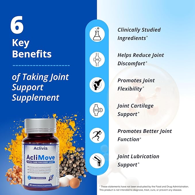 Joint Support Supplement - Mobility & Flexibility Formula with Hyaluronic Acid, Collagen, Egg Shell Membrane, Calcium & Astaxanthin - Non-GMO, Gluten-Free (30 Tablets)