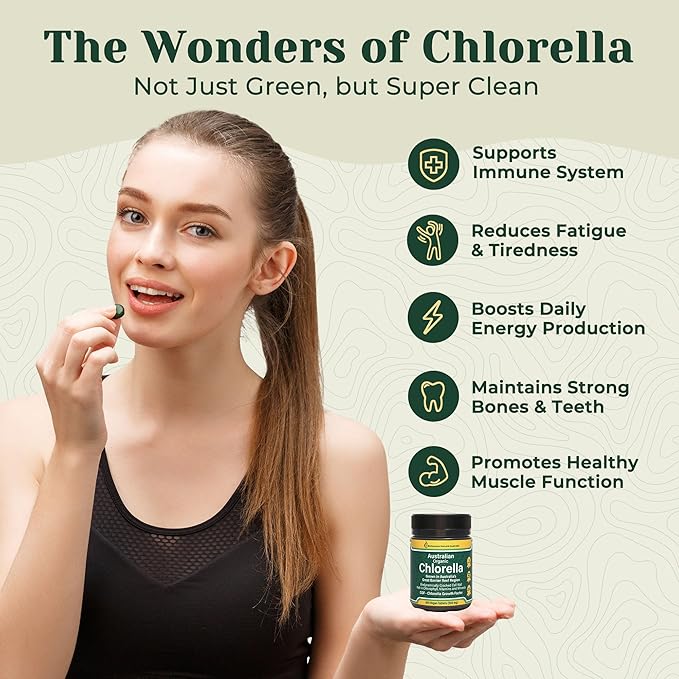 Organic Chlorella Tablets, Australian | Advanced BioDynamic Cracked Cell Wall | Chlorophyll-Rich, Vitamins, Minerals, CGF| Supports Good Health, Wellbeing | Vegan (Natural, 600)