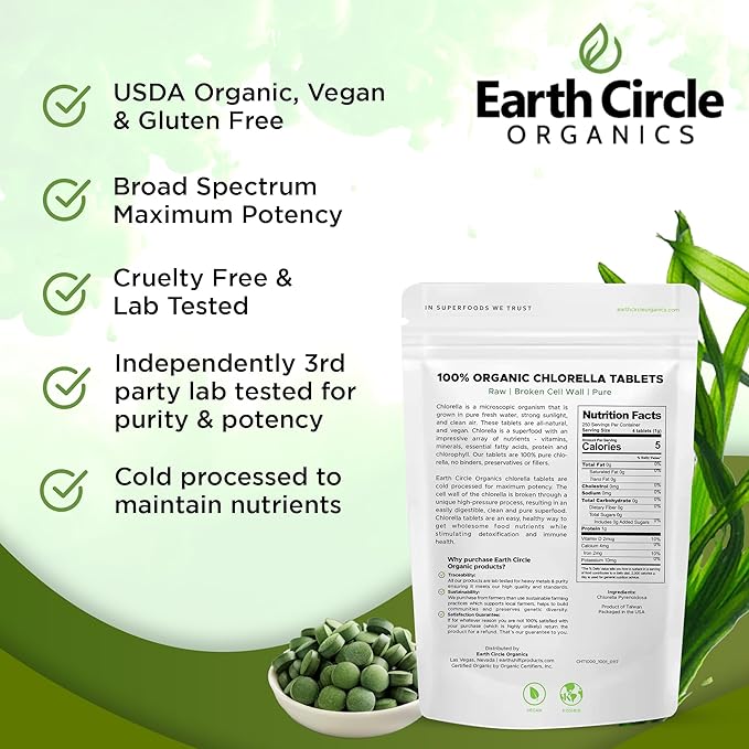 Organic Chlorella Tablets 1,000 Count | High Potency Superfood | Chlorophyll Pills from 100% Pure Green Algae | Broken Cell Wall for Max Absorption | Vegan, Kosher, Non-GMO | 4 Tabs per Day (3-Pack)