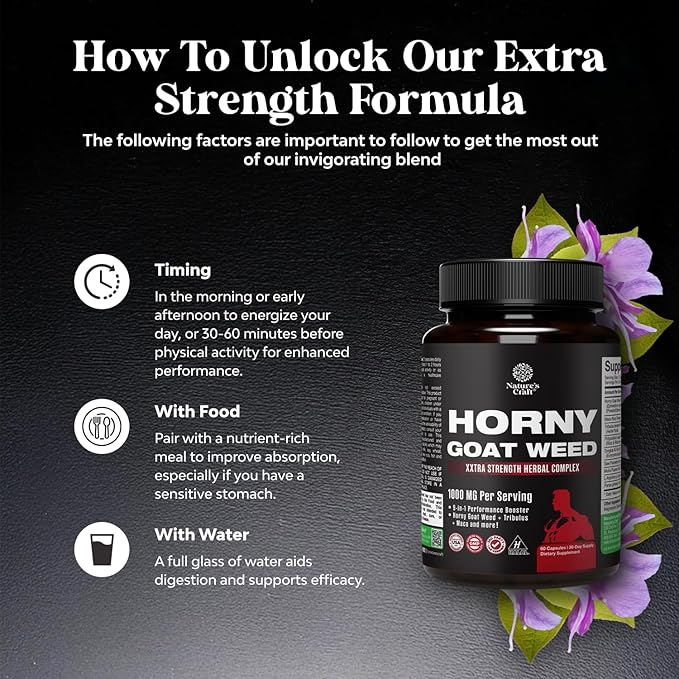 Horny Goat Weed for Men Enhancement - Extra Strength Male Enhancing Supplement with Black Maca Root, Tongkat Ali, Saw Palmetto & Panax Ginseng Extract for Stamina & Energy - 60 Capsules
