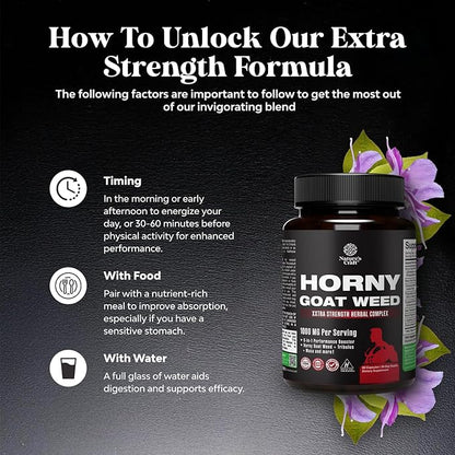 Horny Goat Weed for Men Enhancement - Extra Strength Male Enhancing Supplement with Black Maca Root, Tongkat Ali, Saw Palmetto & Panax Ginseng Extract for Stamina & Energy - 60 Capsules