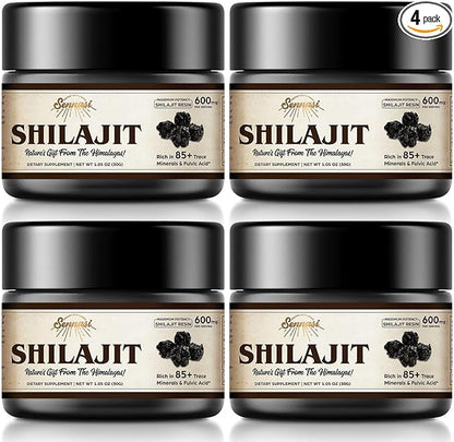 Shilajit Pure Himalayan Organic Shilajit Resin - 600mg Maximum Potency Natural Organic Shilajit Resin with 85+ Trace Minerals & Fulvic Acid for Energy, Immune Support, 30 Grams (4 Pack)