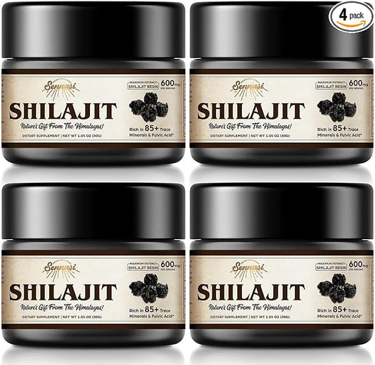 Shilajit Pure Himalayan Organic Shilajit Resin - 600mg Maximum Potency Natural Organic Shilajit Resin with 85+ Trace Minerals & Fulvic Acid for Energy, Immune Support, 30 Grams (4 Pack)