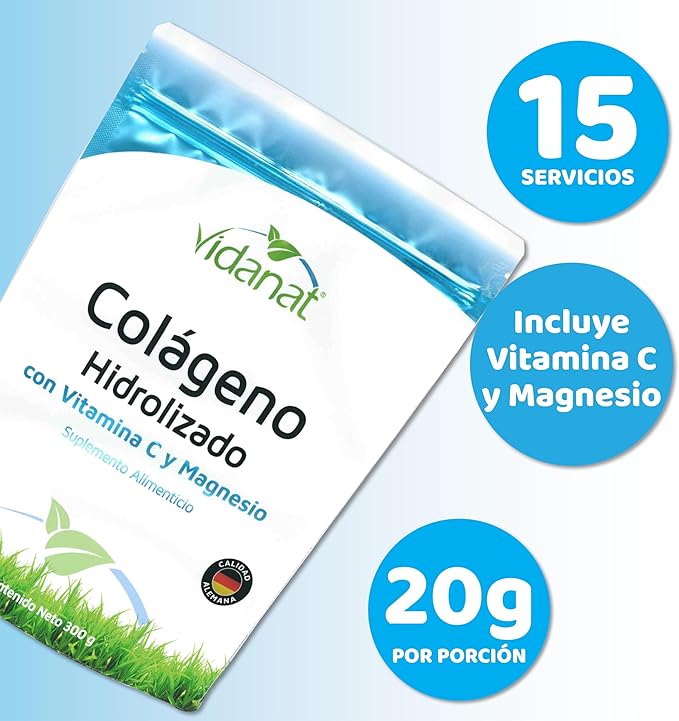 Vidanat Pure Hydrolyzed Collagen with Vitamin C & Magnesium – Supports Skin, Hair, Nails & Joint Health – High-Absorption Protein Powder – 300g (Pack of 1)