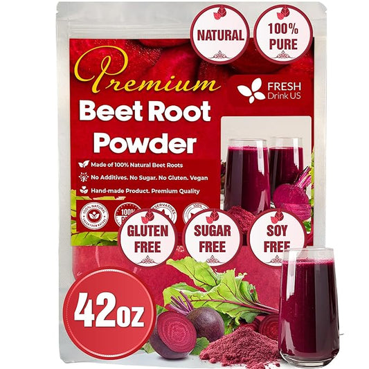 FRESHDRINKUS, Premium 42oz Beet Root Powder, 100% Natural and Pure from Beet Root, Beetroot Powder Perfect for Smoothies, Energy Booster, Soups and Sauces. No Additives, No Gluten, No Sugar, Vegan