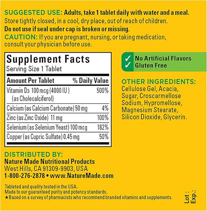 Nature Made Super Vitamin D Immune Complex, Vitamin D3, Selenium, Copper and Zinc Supplements for Immune Support, 70 Tablets, 70 Day Supply
