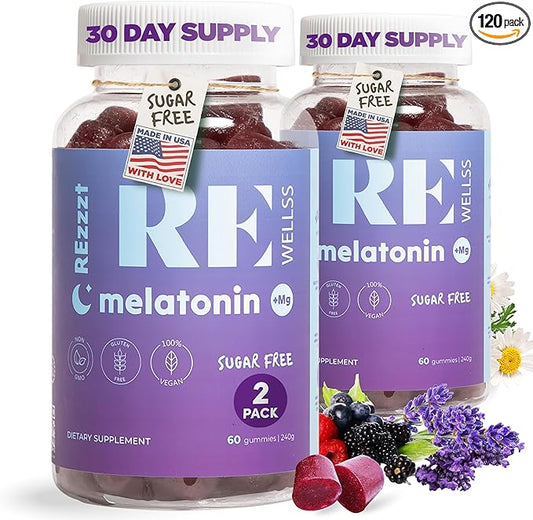 Melatonin Gummies | 5mg Melatonin Sleep Support Gummy for Adults | Fall Asleep Supplement for Health | Magnesium L-Theanine Chamomile | Gluten & Gelatin Free, Sugar Free Sleep Aid | 2 Pack