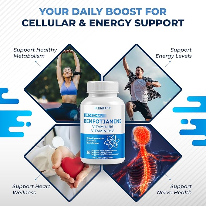 Liposomal Benfotiamine with Vitamin B6, Vitamin B12, Alpha Lipoic Acid, Curcumin - Support Healthy Metabolism, Energy Levels- Made and Tested in The USA