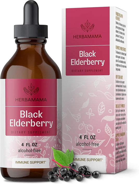 HERBAMAMA Black Elderberry Drops - Vegan Elderberry Liquid Extract for Immune Support - Non-GMO, Alcohol & Sugar-Free Immunity Supplement, 42-Day Supply