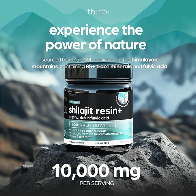 Shilajit Resin 4oz Extra Strength – Pure Himalayan Shilajit for Men & Women, 75%+ Fulvic Acid & 85+ Trace Minerals for Energy, Immune & Metabolism Support, Lab-Tested, Better Than Gummies - Thinbi