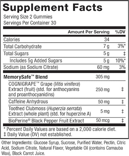 FORCE FACTOR Forebrain Gummies, 3-Pack, Nootropic Brain Support Supplement for Memory & Focus, Brain Vitamin with COGNIGRAPE & Huperzine A, Focus Gummies to Support Recall & Sharpness, 180 Gummies