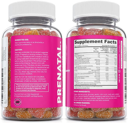 Dr. Tobias Prenatal Vitamin Gummy, Iron Free Prenatal Vitamins with DHA and Folic Acid, Niacin, Biotin, B6, & B12, Includes Fish Oil, for Pre & Postnatal Support, 60 Gummies, 30 Servings