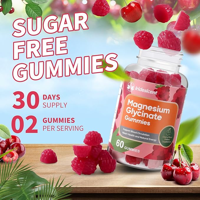 Magnesium Glycinate Gummies 400mg, Sugar Free Magnesium Supplement w/Ashwagandha, Zinc, Vegan Magnesium Glycinate Supplement for Adults - 120 Cherry Gummies
