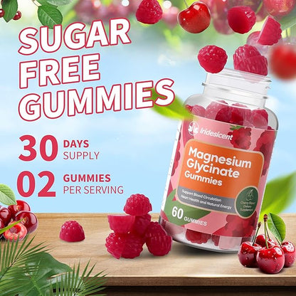 Magnesium Glycinate Gummies 400mg, Sugar Free Magnesium Supplement w/Ashwagandha, Zinc, Vegan Magnesium Glycinate Supplement for Adults - 120 Cherry Gummies