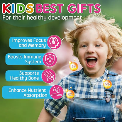 Sugar Free Phosphatidylserine Gummies for Kids 2 Pack + Vegan Omega-3 Gummies 1000mg 1 Pack