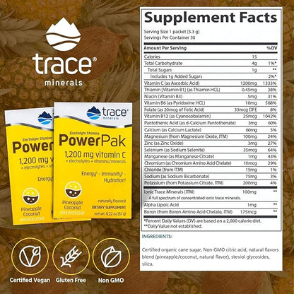 Trace Minerals Power Pak - Health Support Supplement with Vitamins & Minerals - Power Packet Aids Immune Health & Hydration - Mix Powder Supports Bodily Functions - Pineapple Coconut (30 Servings)