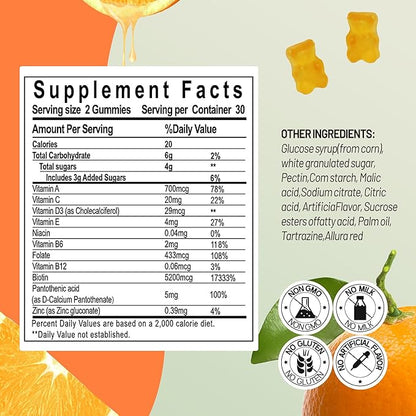 Multivitamin Gummies for Adult 5200mcg Biotin, Citrus Flavored Daily Multivitamins with Vitamins A, C, D3, E, B6 and B12, Zinc-Skin, Hair Growth, All Over Health