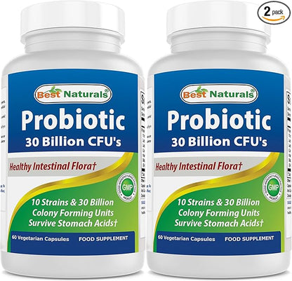 Best Naturals Probiotic 10 Strains & 30 Billion CFU Intestinal Flora, 60 Veggie Capsules (60 Count (Pack of 2))