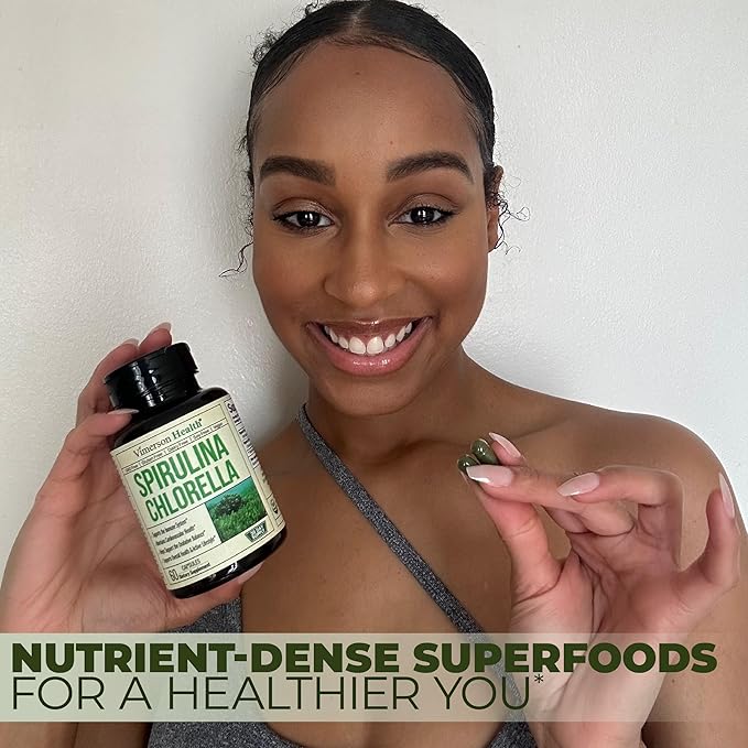 Organic Spirulina and Chlorella Capsules - Spirulina Capsules with Chlorella Powder for Immune, Antioxidant & Energy Support. Nutritious Super Green. Vegan & Non-GMO. Third Party Tested. 60 Caps