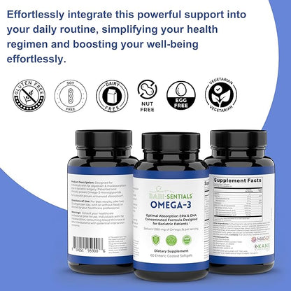 Barisentials Omega-3 Supplement - 1,930mg EPA & DHA Per Serving- Designed for Bariatric Patients- High Absorption MAG-03 Technology - 60 Coated Softgels (1-Month Supply)