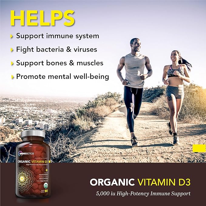 Organic Vitamin D3 Supplement 5000 IU - 100% Vegan High-Potency Vitamin D Supplement for Immune Support, Bone Strength, Energy, and Muscle Health. Non-GMO, Gluten Free - 90 Vegan Tablets