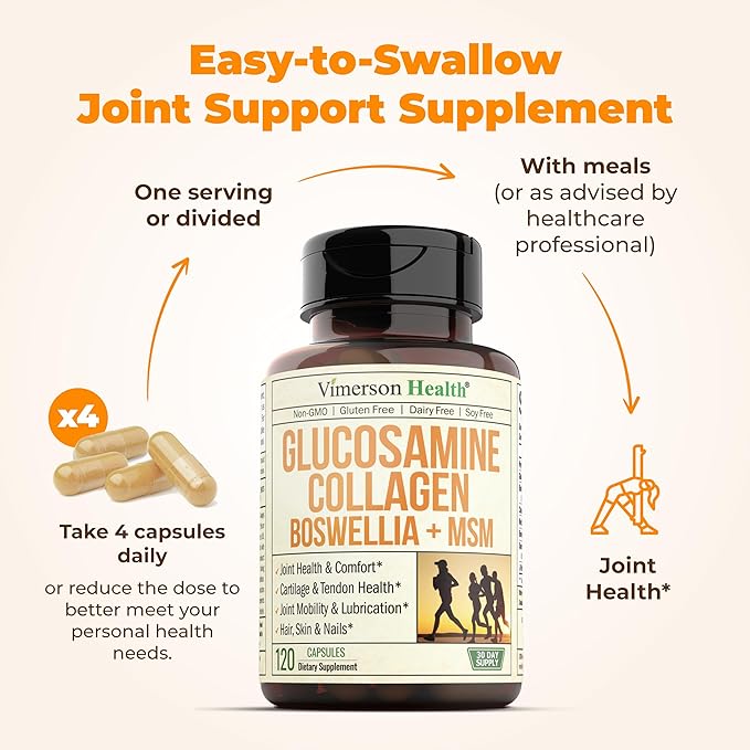 Glucosamine Chondroitin MSM with Collagen Powder. Joint Support Supplement. Bromelain, Quercetin, L-Methionine & Boswellia Extract capsules. Joint Supplement + Hair Skin and Nails Vitamins. 2 Pack