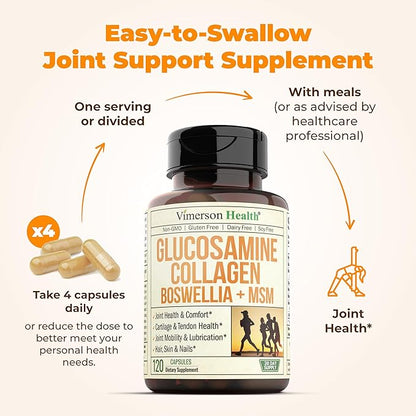 Glucosamine Chondroitin MSM with Collagen Powder. Joint Support Supplement. Bromelain, Quercetin, L-Methionine & Boswellia Extract capsules. Joint Supplement + Hair Skin and Nails Vitamins. 2 Pack