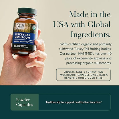 Gaia Herbs Turkey Tail Mushroom - Immune Support Supplement to Help Maintain Liver Health - with Organic Turkey Tail Mushroom Fruiting Body Extract - 120 Vegan Capsules