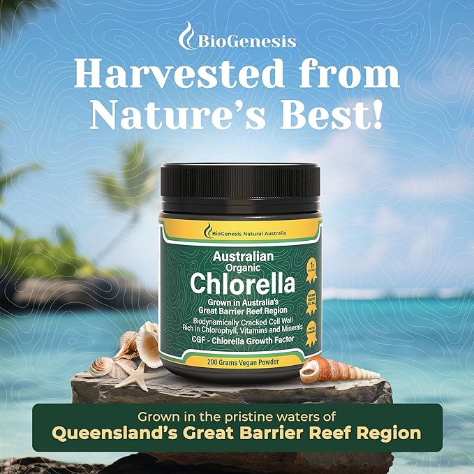 Organic Chlorella, Australian | Advanced BioDynamic Cracked Cell Wall | Chlorophyll-Rich, Vitamins, Minerals, CGF | Supports Good Health, Wellbeing | 200g Powder