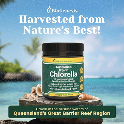 Organic Chlorella, Australian | Advanced BioDynamic Cracked Cell Wall | Chlorophyll-Rich, Vitamins, Minerals, CGF | Supports Good Health, Wellbeing | 200g Powder