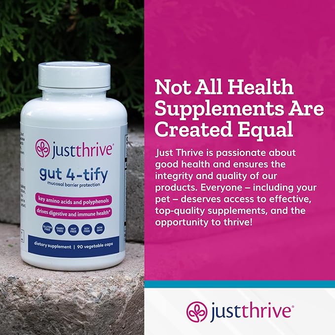 Just Thrive Gut 4-tify - Gut Health Supplements for Women and Men - Anti Bloat, 90 Vegetable Capsules