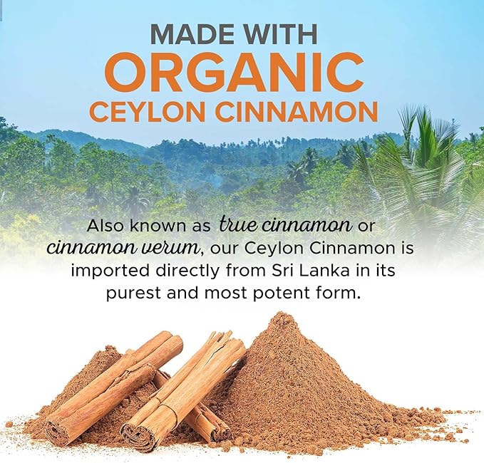 Organic Ceylon Cinnamon Capsules 1800mg - Pure Ceylon Cinnamon Supplements, 1800 mg Certified Organic Powder, Bottled in USA, Non-GMO Gluten Free Sugar Free, Antioxidant Pills Supplement, 60 Capsules