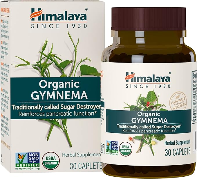 Himalaya Organic Gymnema Sylvestre Herbal Supplement USDA Certified Organic, Non-GMO, 700 mg, 30 Plant-Based Caplets, 2 Pack